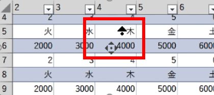 Excel画面上方向のポインター