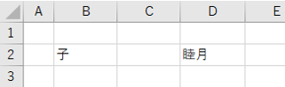 B2に子、D2に睦月と入力