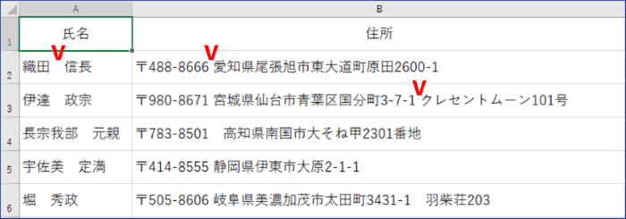 リストのスペース位置確認