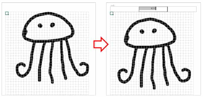 下絵の位置調整前と調整後