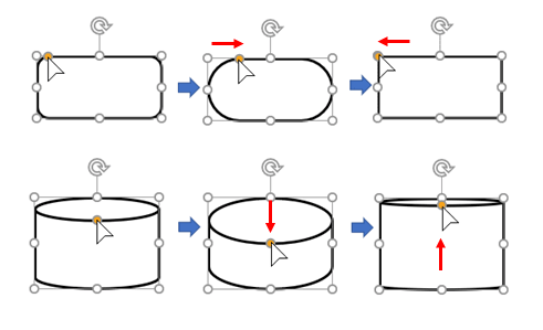 四角形（角を丸くする）と基本図形（円柱）の変形図