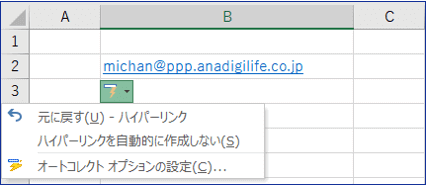 オートコレクトオプションを開いたところ