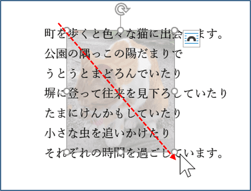 テキストの背面の図形を選択したところ