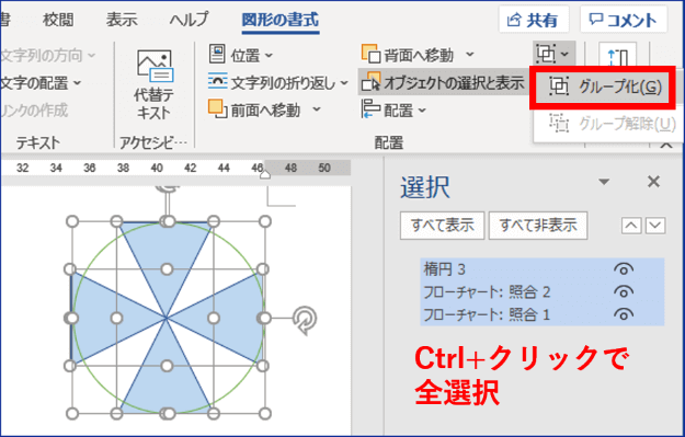 図形を全選択してグループ化する