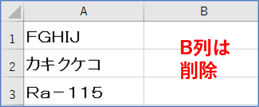 値をA列に上書きしてB列を削除したところ