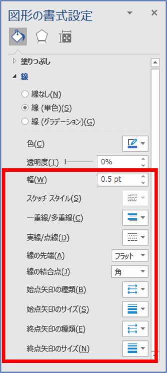 図形の書式設定ウィンドウ