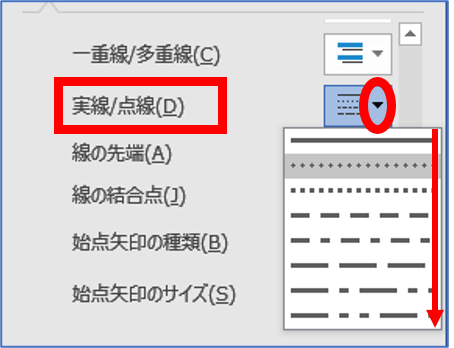 実線/点線の位置