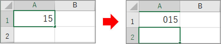 15と入力して「015」と表示されたところ