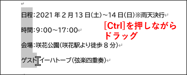 選択対象文字列の抜粋