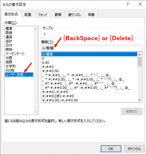 表示形式の種類ボックス