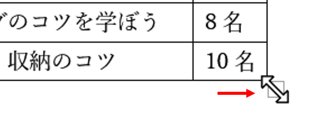 サイズ変更ハンドル上のポインター形状