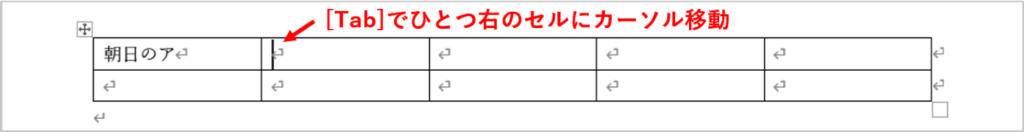 Tabで横移動したところ