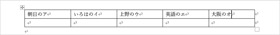 1行目のセルにすべて入力したところ