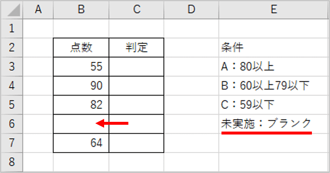 条件に空白の場合は「未実施」と表示を追加したところ