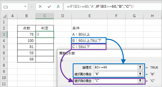 2つ目のIFの引数を入力したところ