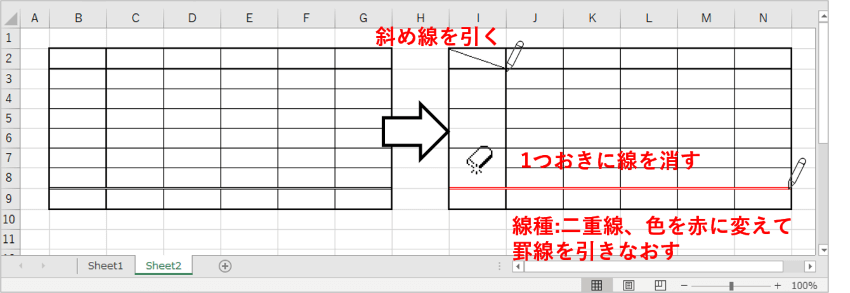 罫線の手直し例