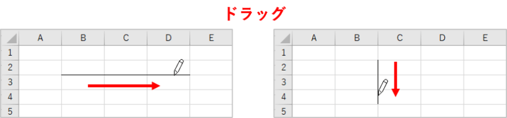 ドラッグで直線を引くところ