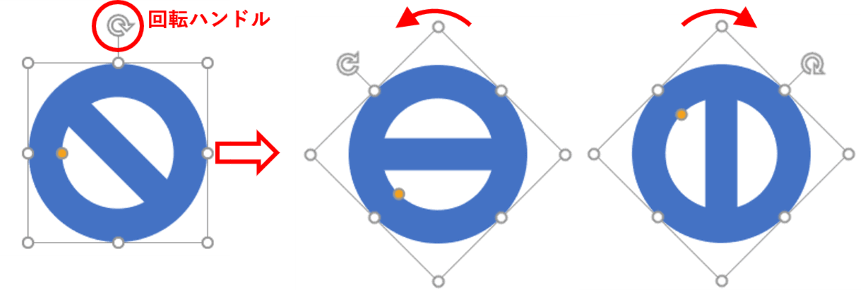 回転ハンドルで45度図形を傾けたところ