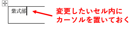 文字列方向を適用したセルにカーソルを入れた状態