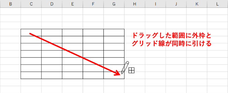 グリッド線を一度にドラッグで引く