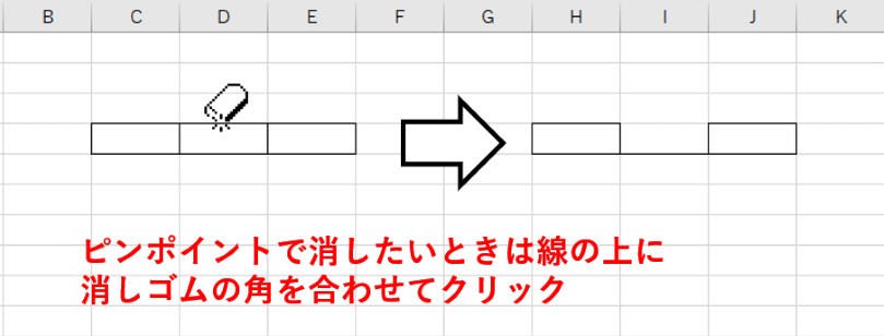 罫線の上でクリックし1本ずつ消す