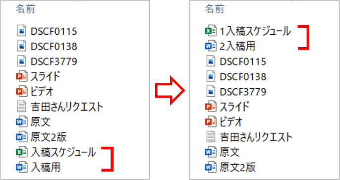 ファイル名に数字をふったところ