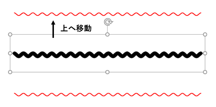 真ん中の線を上の線にくっつく位置まで移動するところ