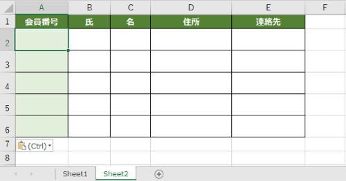 表の書式だけが貼り付けされたところ