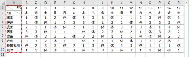 横長の表