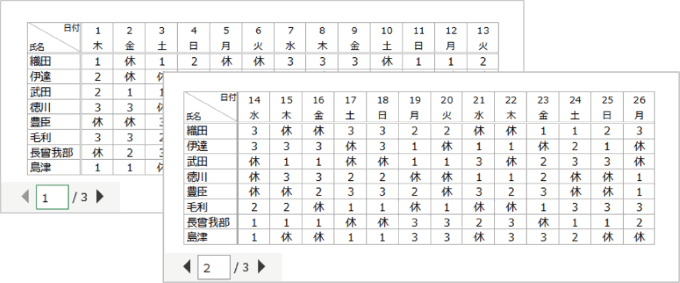 すべてのページに行見出しが印刷された状態