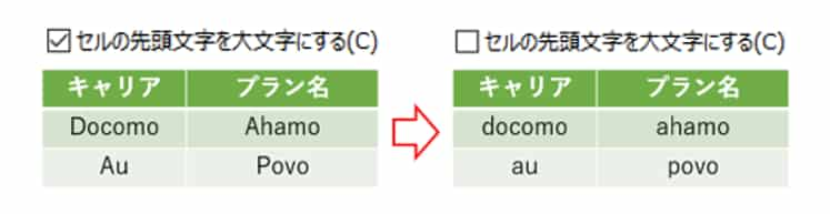 セルの大文字修正　チェックありなし比較