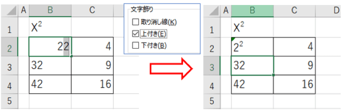 1桁目の数値に上付きを適用