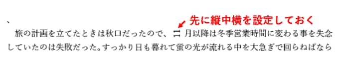 通常のページで縦中横を設定