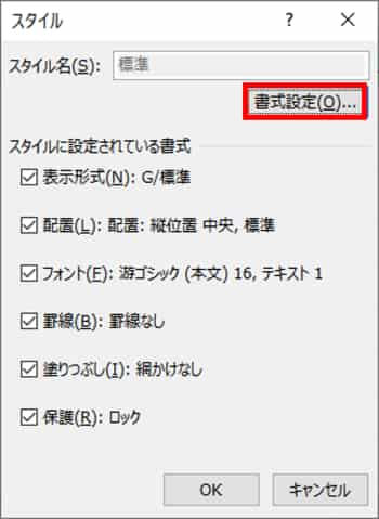 スタイルダイアログボックス　書式設定