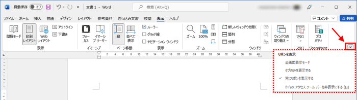 リボンの表示オプション