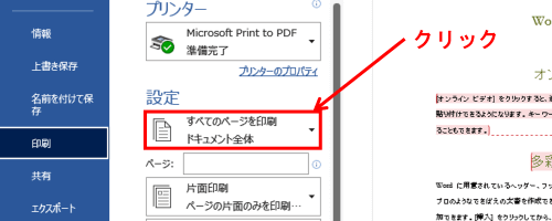 印刷ウィンドウ　設定