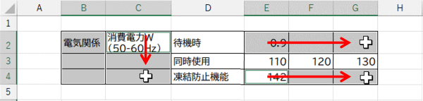 残りの3つの範囲をドラッグで選択