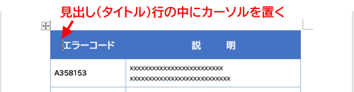 見出し行内にカーソルを置く