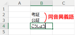 同音異義語があるために候補が表示されない例