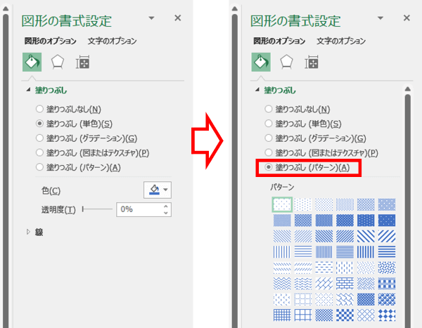 塗りつぶし（パターン）にチェック