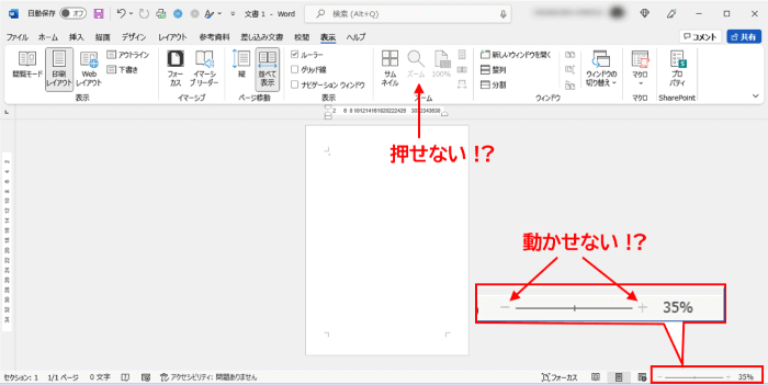 ズームボタンとズームスライダーが機能しない状態