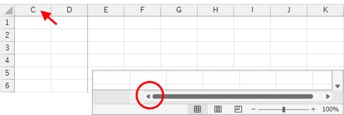 列の左端がC列になっているシート