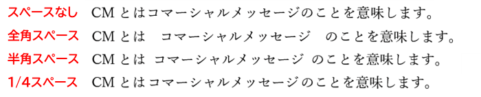 各種スペースを挿入した時の比較