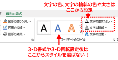 図形の書式　文字の色　文字の輪郭