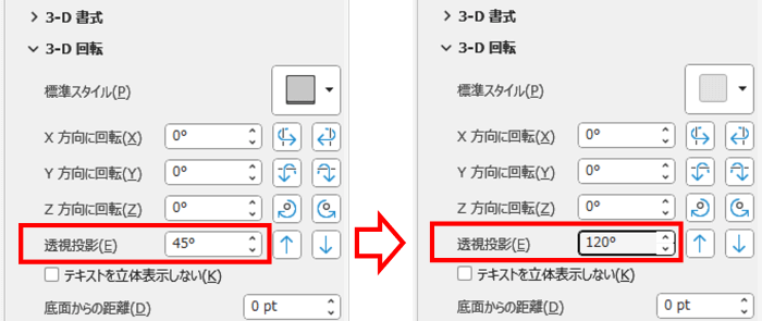 透視投影を120度に設定