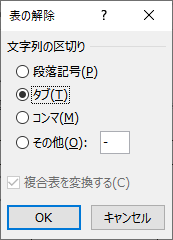 表の解除ダイアログボックス