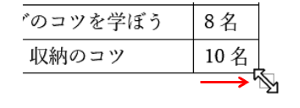 サイズ変更ハンドル上のマイスポインターの形状