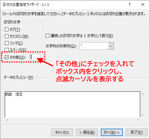 区切り位置指定ウィザード2/3