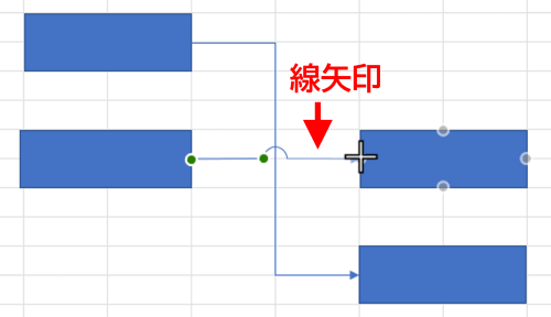 飛び越し線の右側に線矢印を接続